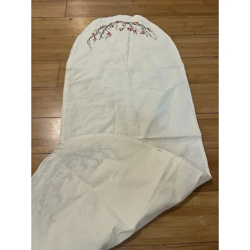 Vintage Handmade Organic Cotton Cottagecore Table Runner Floral Embroidered36x13